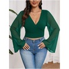 image:imageMakeMeChic Womens Plus Size Crop Top Bell Sleeve Top V Neck Wrap Blouse Party Going Out TopsGreen