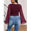 image:imageMakeMeChic Womens Plus Size Crop Top Bell Sleeve Top V Neck Wrap Blouse Party Going Out TopsRed Violet