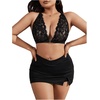 image:imageMakeMeChic Womens Plus Size Lace Bralette Front Closure Bras Wireless Deep V Triangle Sexy Lace BraBlack