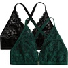 image:imageMakeMeChic Womens Plus Size Lace Bralette Front Closure Bras Wireless Deep V Triangle Sexy Lace BraBlackGreen
