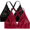 image:imageMakeMeChic Womens Plus Size Lace Bralette Front Closure Bras Wireless Deep V Triangle Sexy Lace BraBlackRed