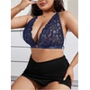 image:imageMakeMeChic Womens Plus Size Lace Bralette Front Closure Bras Wireless Deep V Triangle Sexy Lace BraBlue