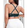 image:imageMakeMeChic Womens Plus Size Lace Bralette Front Closure Bras Wireless Deep V Triangle Sexy Lace BraDark Green