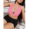 image:imageMakeMeChic Womens Plus Size Lace Bralette Front Closure Bras Wireless Deep V Triangle Sexy Lace BraHot Pink