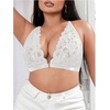 image:imageMakeMeChic Womens Plus Size Lace Bralette Front Closure Bras Wireless Deep V Triangle Sexy Lace BraWhite