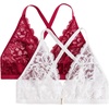 image:imageMakeMeChic Womens Plus Size Lace Bralette Front Closure Bras Wireless Deep V Triangle Sexy Lace BraWhiteRed