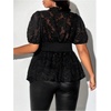 image:imageMakeMeChic Womens Plus Size Sexy Peplum Lace Tops Floral Sheer Mesh Going Out Tops Low Cut Short Sleeve TShirtBlack