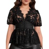 image:imageMakeMeChic Womens Plus Size Sexy Peplum Lace Tops Floral Sheer Mesh Going Out Tops Low Cut Short Sleeve TShirtBlack