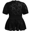 image:imageMakeMeChic Womens Plus Size Sexy Peplum Lace Tops Floral Sheer Mesh Going Out Tops Low Cut Short Sleeve TShirtBlack B