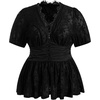 image:imageMakeMeChic Womens Plus Size Sexy Peplum Lace Tops Floral Sheer Mesh Going Out Tops Low Cut Short Sleeve TShirtBlack B