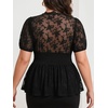 image:imageMakeMeChic Womens Plus Size Sexy Peplum Lace Tops Floral Sheer Mesh Going Out Tops Low Cut Short Sleeve TShirtBlack B