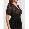 image:imageMakeMeChic Womens Plus Size Sexy Peplum Lace Tops Floral Sheer Mesh Going Out Tops Low Cut Short Sleeve TShirtBlack B