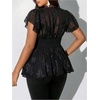 image:imageMakeMeChic Womens Plus Size Sexy Peplum Lace Tops Floral Sheer Mesh Going Out Tops Low Cut Short Sleeve TShirtBlack Solid