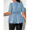 image:imageMakeMeChic Womens Plus Size Sexy Peplum Lace Tops Floral Sheer Mesh Going Out Tops Low Cut Short Sleeve TShirtBlue