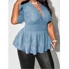 image:imageMakeMeChic Womens Plus Size Sexy Peplum Lace Tops Floral Sheer Mesh Going Out Tops Low Cut Short Sleeve TShirtBlue