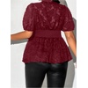 image:imageMakeMeChic Womens Plus Size Sexy Peplum Lace Tops Floral Sheer Mesh Going Out Tops Low Cut Short Sleeve TShirtBurgundy