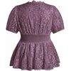 image:imageMakeMeChic Womens Plus Size Sexy Peplum Lace Tops Floral Sheer Mesh Going Out Tops Low Cut Short Sleeve TShirtDark Purple