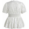 image:imageMakeMeChic Womens Plus Size Sexy Peplum Lace Tops Floral Sheer Mesh Going Out Tops Low Cut Short Sleeve TShirtWhite