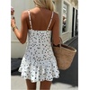 image:imageMakeMeChic Womens Polka Dots Bubble Dress Deep V Neck Ruched Ruffle Summer Mini DressesBeige