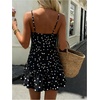 image:imageMakeMeChic Womens Polka Dots Bubble Dress Deep V Neck Ruched Ruffle Summer Mini DressesBlack