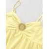 image:imageMakeMeChic Womens Polka Dots Bubble Dress Deep V Neck Ruched Ruffle Summer Mini DressesSolid Yellow