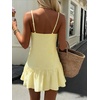 image:imageMakeMeChic Womens Polka Dots Bubble Dress Deep V Neck Ruched Ruffle Summer Mini DressesSolid Yellow