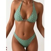 image:imageMakeMeChic Womens Polka Dots Triangle Thong Bikini Sets Floral Cute Bathing Suit SwimsuitsGreen Dots