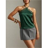 image:imageMakeMeChic Womens Satin Halter Tops Silk Lace Trim Tie Backless Going Out Tank TopGreen
