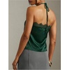 image:imageMakeMeChic Womens Satin Halter Tops Silk Lace Trim Tie Backless Going Out Tank TopGreen