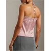 image:imageMakeMeChic Womens Satin Halter Tops Silk Lace Trim Tie Backless Going Out Tank TopPink