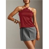 image:imageMakeMeChic Womens Satin Halter Tops Silk Lace Trim Tie Backless Going Out Tank TopRed