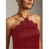 image:imageMakeMeChic Womens Satin Halter Tops Silk Lace Trim Tie Backless Going Out Tank TopRed
