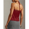 image:imageMakeMeChic Womens Satin Halter Tops Silk Lace Trim Tie Backless Going Out Tank TopRed