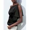 image:imageMakeMeChic Womens Satin Off The Shoulder Dressy Top Sleeveless Tie Back Elegant Tank TopsBlack
