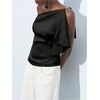 image:imageMakeMeChic Womens Satin Off The Shoulder Dressy Top Sleeveless Tie Back Elegant Tank TopsBlack