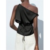 image:imageMakeMeChic Womens Satin Off The Shoulder Dressy Top Sleeveless Tie Back Elegant Tank TopsBlack