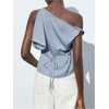 image:imageMakeMeChic Womens Satin Off The Shoulder Dressy Top Sleeveless Tie Back Elegant Tank TopsBlue