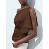 image:imageMakeMeChic Womens Satin Off The Shoulder Dressy Top Sleeveless Tie Back Elegant Tank TopsBrown