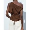 image:imageMakeMeChic Womens Satin Off The Shoulder Dressy Top Sleeveless Tie Back Elegant Tank TopsBrown