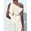 image:imageMakeMeChic Womens Satin Off The Shoulder Dressy Top Sleeveless Tie Back Elegant Tank TopsWhite