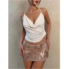 image:imageMakeMeChic Womens Sequin Bodycon Skirt Glitter Low Rise Party Mini Skirts with Shorts UnderneathChampagne