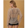 image:imageMakeMeChic Womens Sequin Crochet Sheer T Shirt Swimsuit Cover Up Beach Hollow Out Long Sleeve TopsApricot