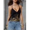 image:imageMakeMeChic Womens Sequin Halter Tops Y2K Going Out Floral Tank Tops Backless Sleeveless Crop TopsBlack and Gold
