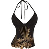 image:imageMakeMeChic Womens Sequin Halter Tops Y2K Going Out Floral Tank Tops Backless Sleeveless Crop TopsBlack and Gold