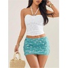 image:imageMakeMeChic Womens Sequin Mini Skirt Y2K Sparkly Micro Pencil SkirtPetite Teal Blue