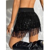 image:imageMakeMeChic Womens Sequin Skirt Sparkle Dance Concert Outfits Fringe Cowgirl Party Mini SkortsBlack