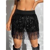 image:imageMakeMeChic Womens Sequin Skirt Sparkle Dance Concert Outfits Fringe Cowgirl Party Mini SkortsBlack