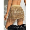 image:imageMakeMeChic Womens Sequin Skirt Sparkle Dance Concert Outfits Fringe Cowgirl Party Mini SkortsGold