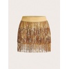 image:imageMakeMeChic Womens Sequin Skirt Sparkle Dance Concert Outfits Fringe Cowgirl Party Mini SkortsGold