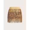 image:imageMakeMeChic Womens Sequin Skirt Sparkle Dance Concert Outfits Fringe Cowgirl Party Mini SkortsGold